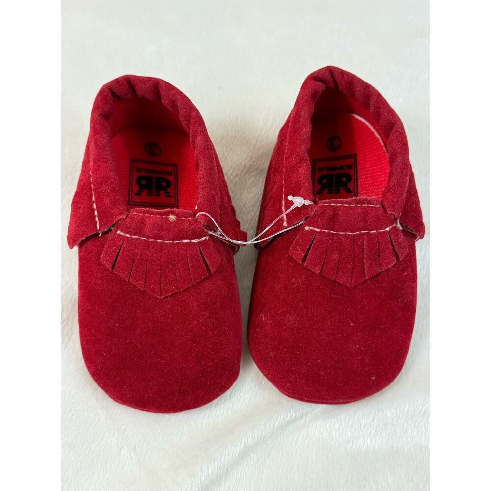 Romirus Red Moccasin Slippers Infant 3 Fringe Cozy  Slip On